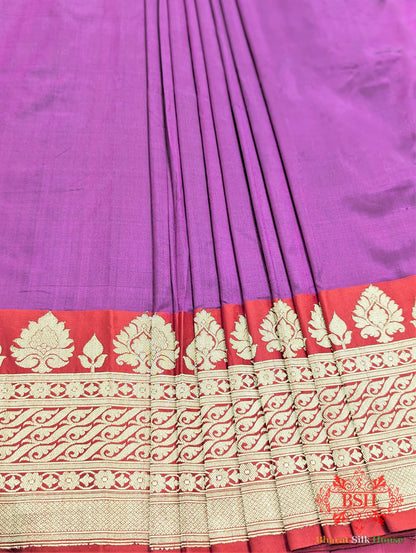 Pure  Katan Silk Banarasi Handloom Saree In Shades Of Deep Pink Pure Kataan Silk Bharat Silk House