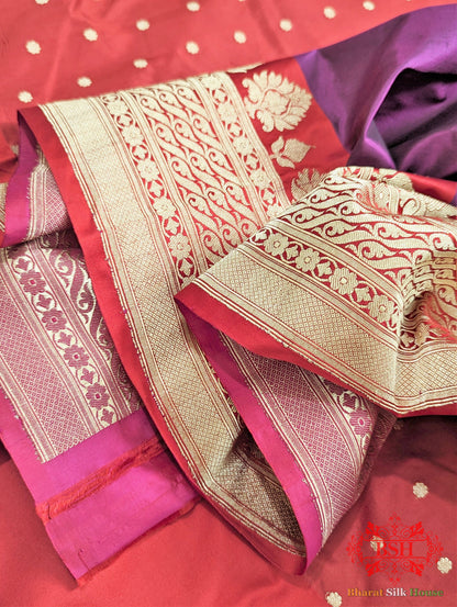 Pure  Katan Silk Banarasi Handloom Saree In Shades Of Deep Pink Pure Kataan Silk Bharat Silk House