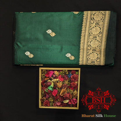 Rama Green Pure Banarasi Handloom Katan Silk Meenakari Antique Zari Saree Pure Kataan Silk Bharat Silk House