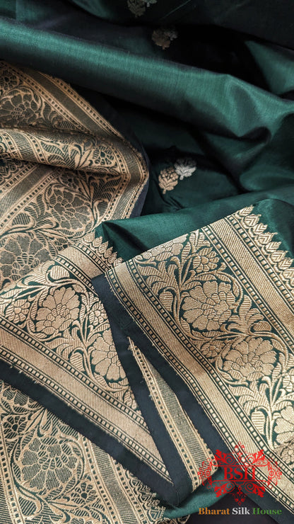 Rama Green Pure Banarasi Handloom Katan Silk Meenakari Antique Zari Saree Pure Kataan Silk Bharat Silk House