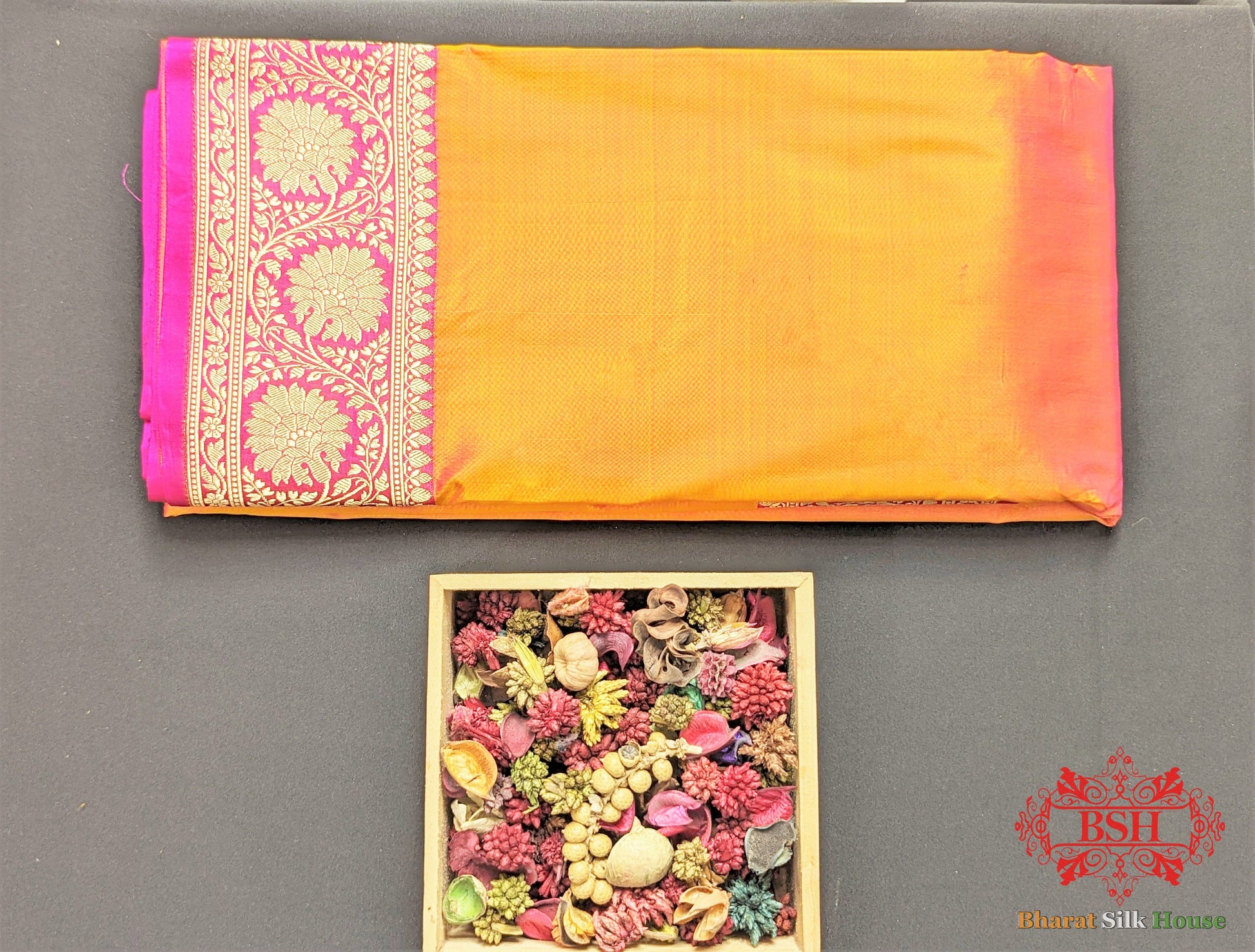 Tangerine Orange Katan Silk Banarasi Handloom Saree Pure Kataan Silk Bharat Silk House