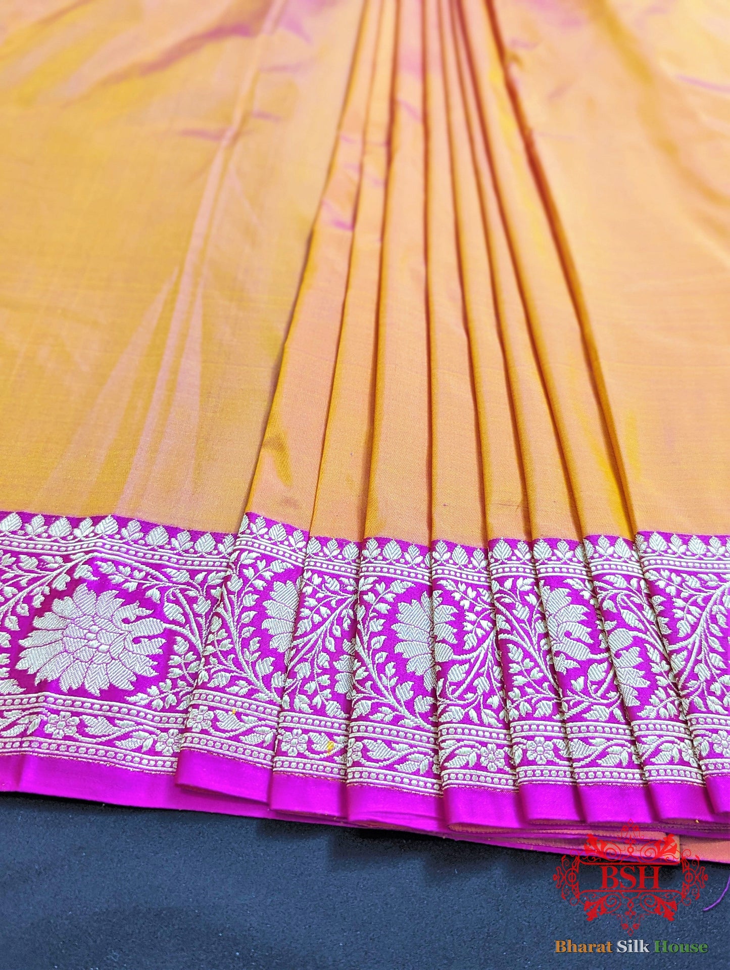 Tangerine Orange Katan Silk Banarasi Handloom Saree Pure Kataan Silk Bharat Silk House