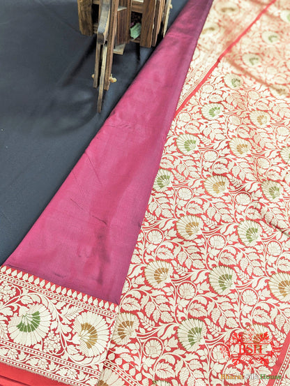 Wine  Pure Katan Silk Banarasi Handloom Saree Pure Kataan Silk Bharat Silk House