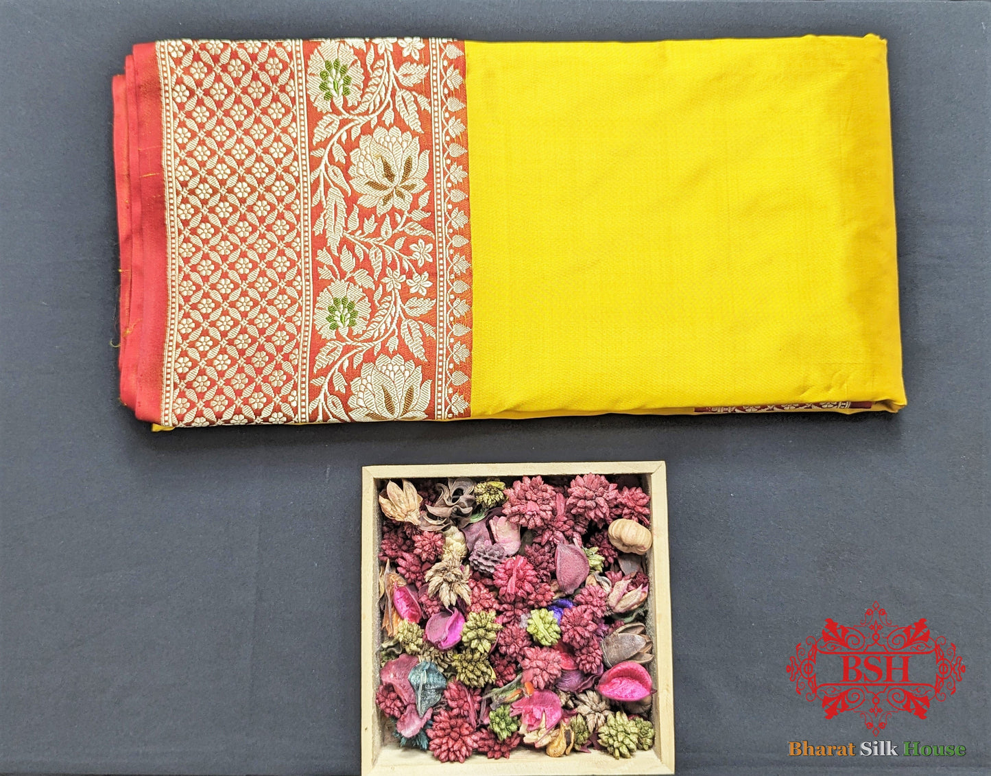 Yellow  Pure Katan Silk Banarasi Handloom Saree Pure Kataan Silk Bharat Silk House