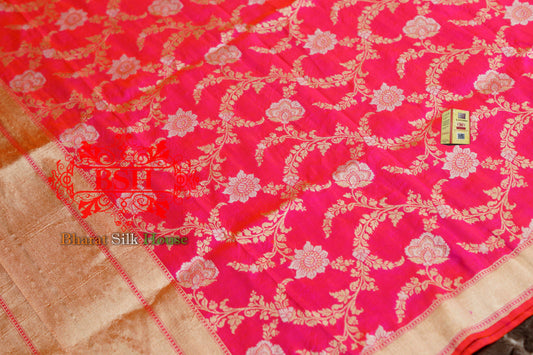 Rani Pink Floral Banarasi Pure Kataan Silk Dupatta Pure Silk Dupatta Bharat Silk House