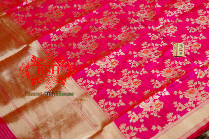 Rani Pink Handwoven Banarasi Kataan Silk Dupatta Pure Silk Dupatta Bharat Silk House