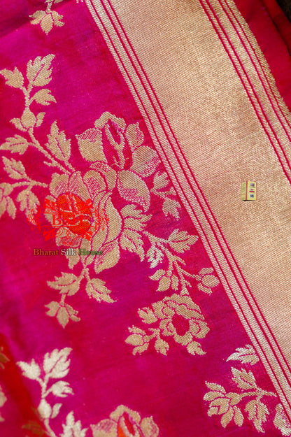 Rani Pink Handwoven Banarasi Kataan Silk Dupatta Pure Silk Dupatta Bharat Silk House