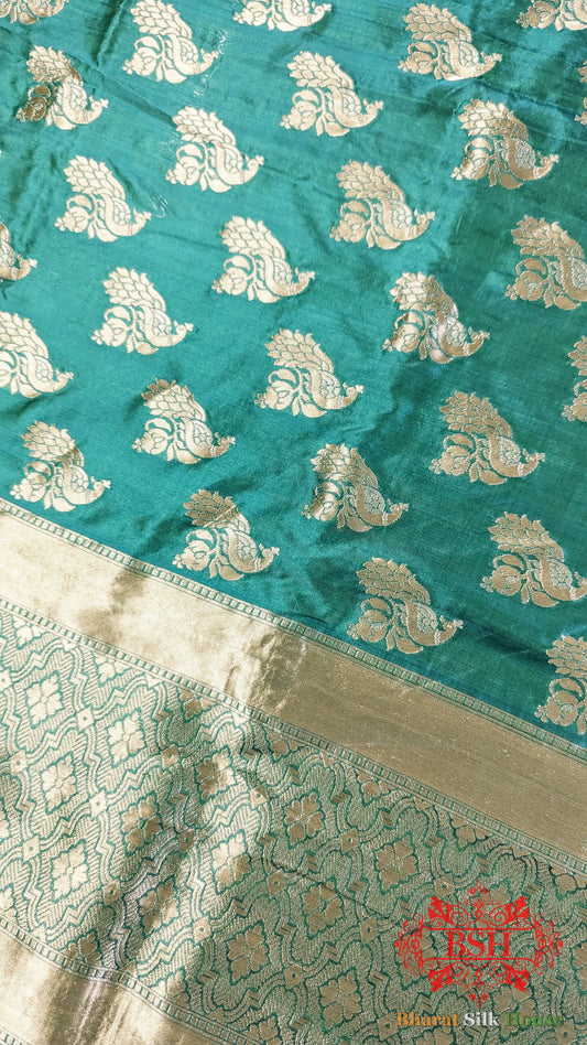 Sea Green Banarasi Pure Silk Handwoven Dupatta Pure Silk Dupatta Bharat Silk House