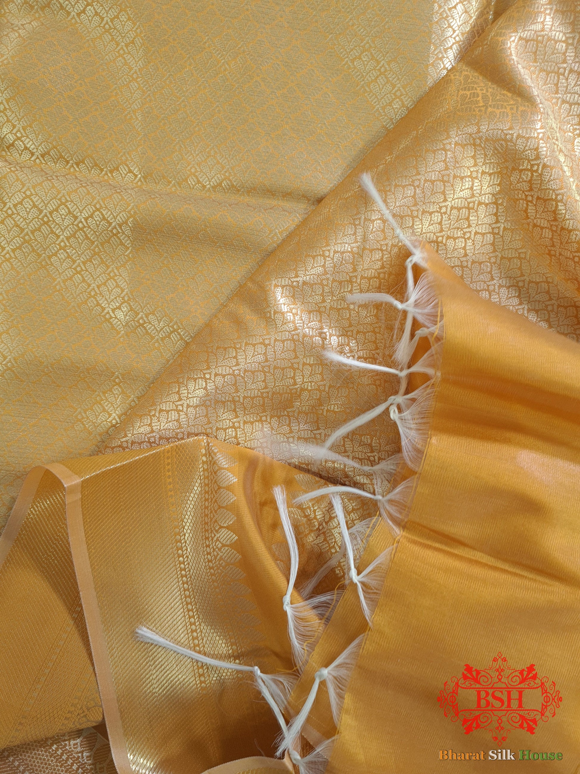 Honey Shades Of Yellow Banarasi Brocade Semi Silk Dupatta Semi Dupatte Bharat Silk House