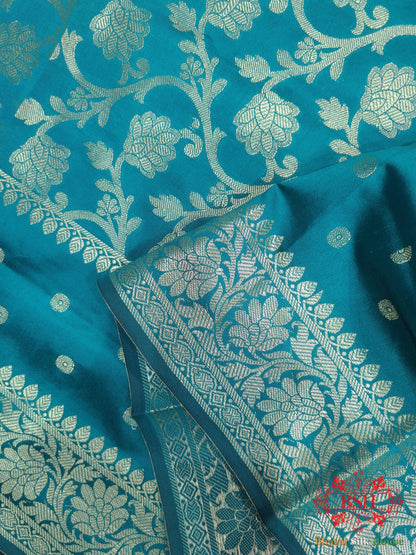 Ocean Shades Of Blue Banarasi Floral  Semi Silk Dupatta Semi Dupatte Bharat Silk House