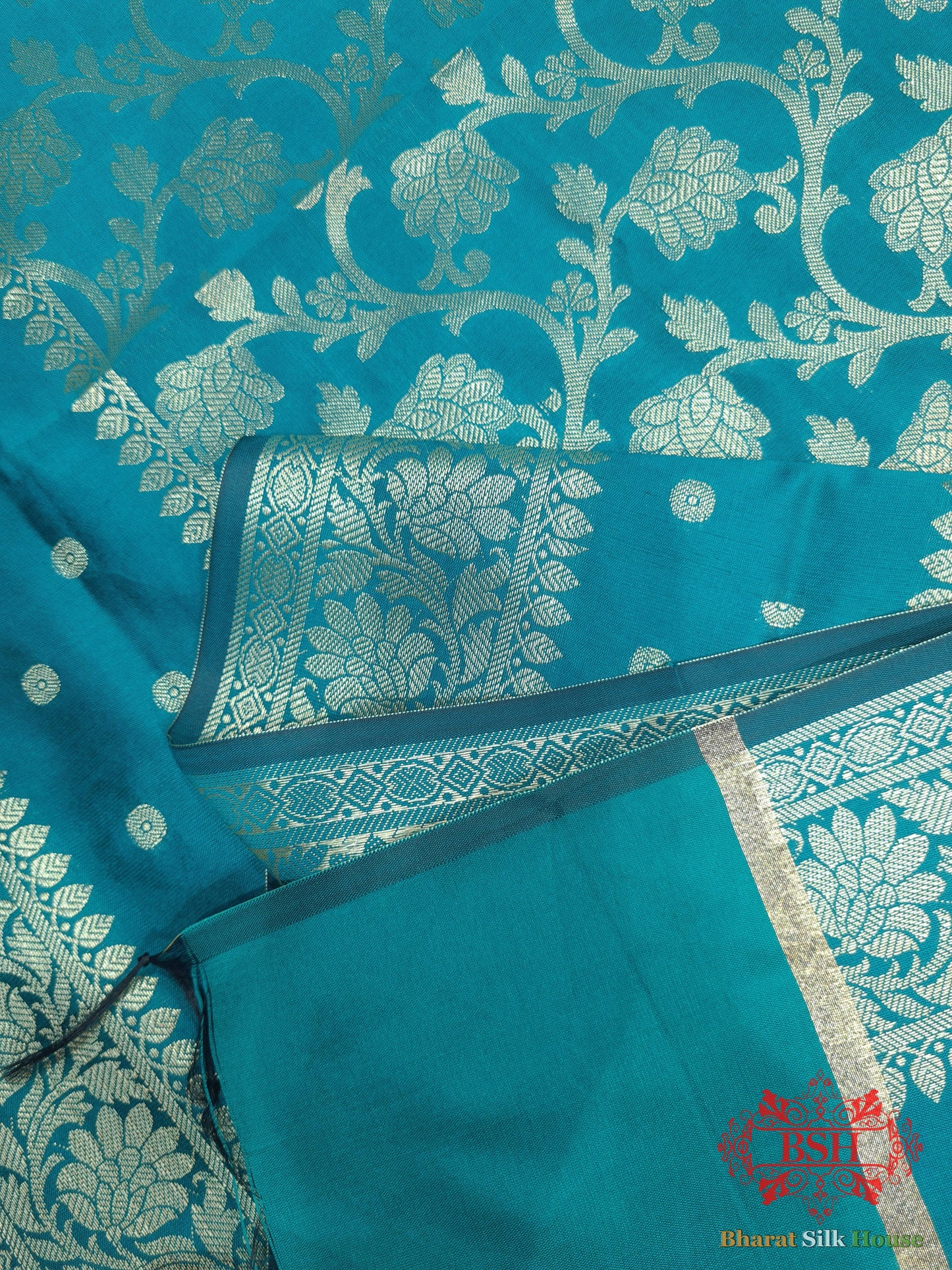 Ocean Shades Of Blue Banarasi Floral  Semi Silk Dupatta Semi Dupatte Bharat Silk House