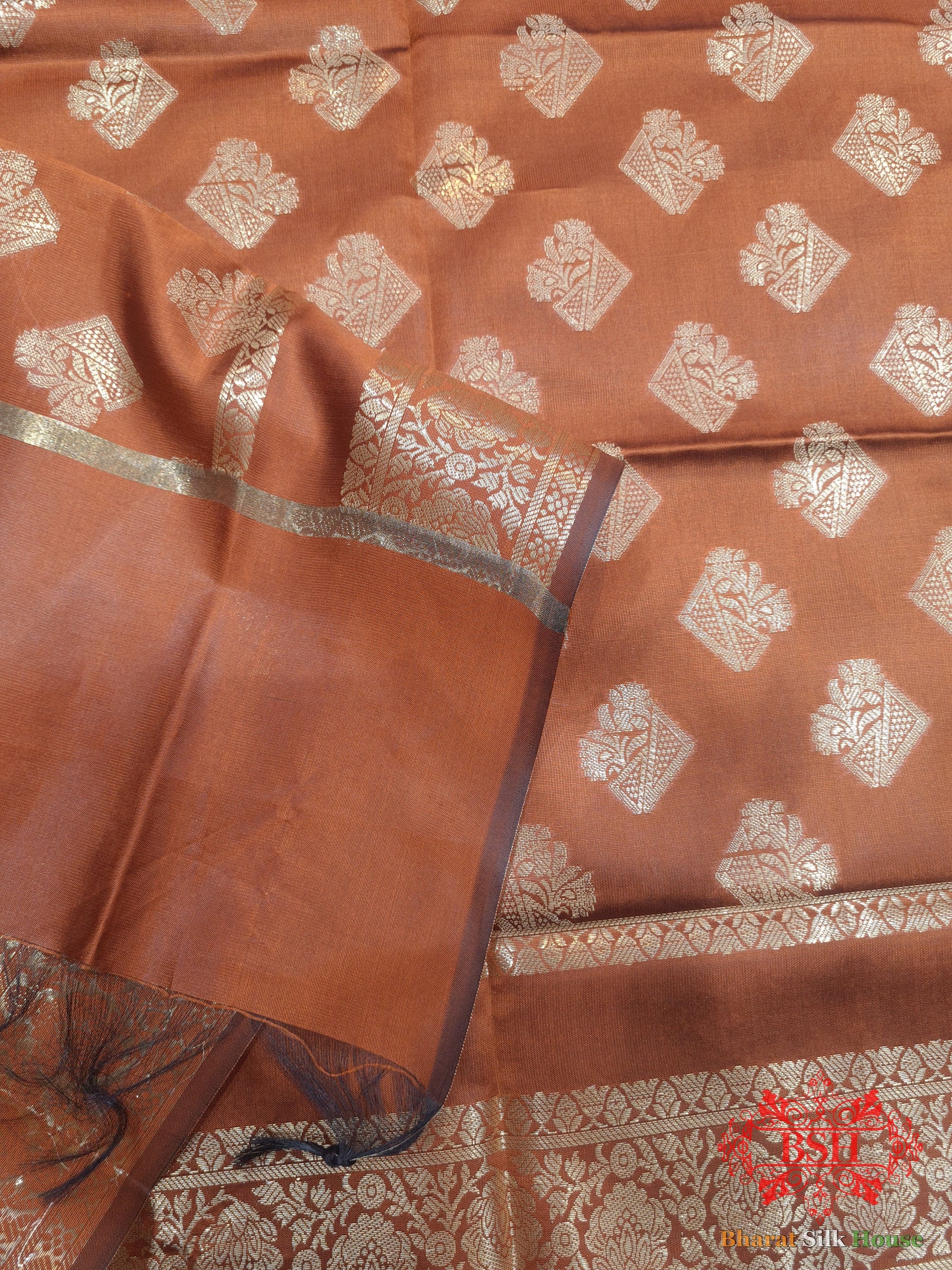 Russet Shades Of Brown Banarasi Semi Silk Dupatta Semi Dupatte Bharat Silk House