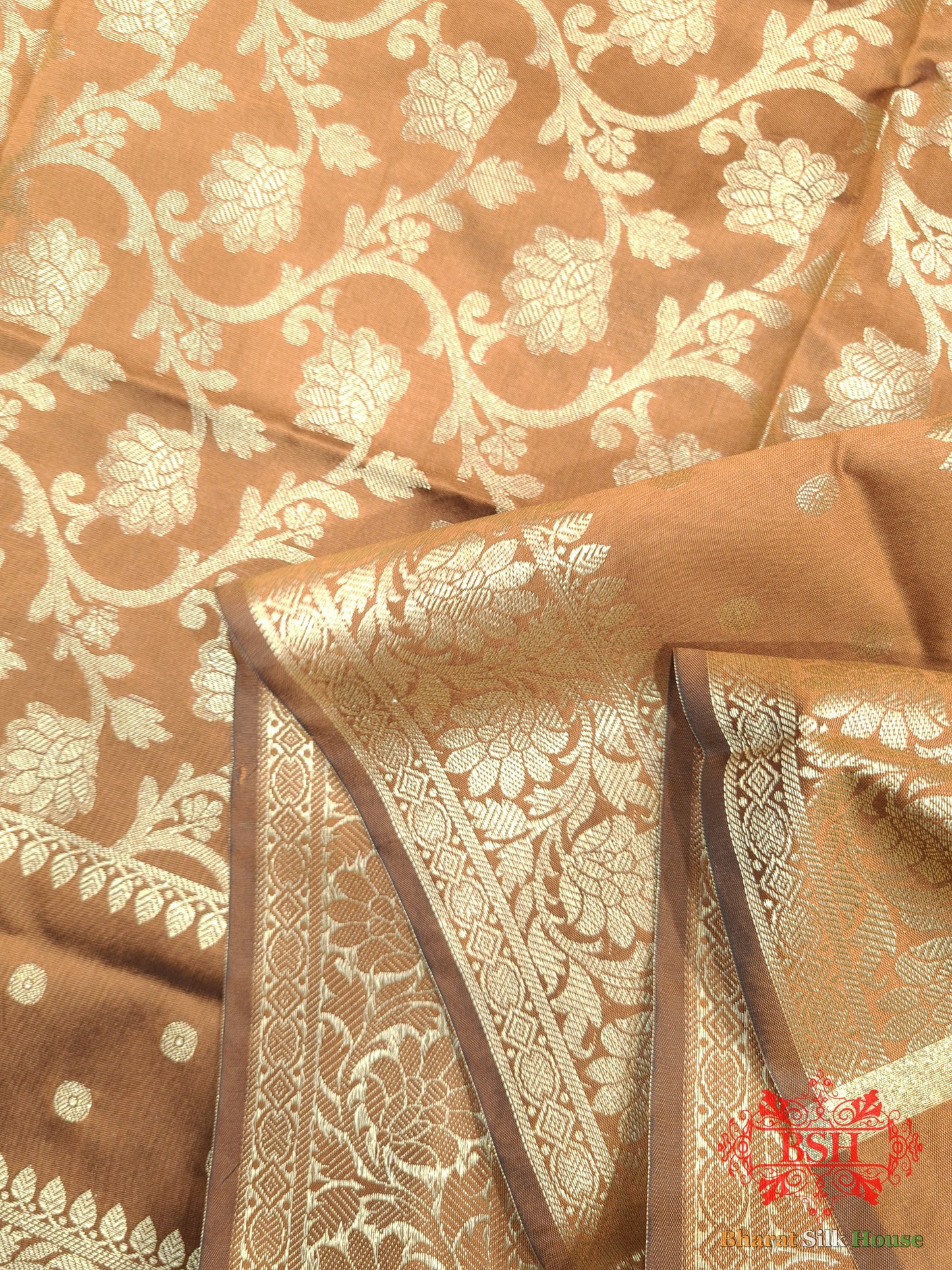 Sandstone Shades Of Yellow Banarasi  Floral Semi Silk Dupatta Semi Dupatte Bharat Silk House