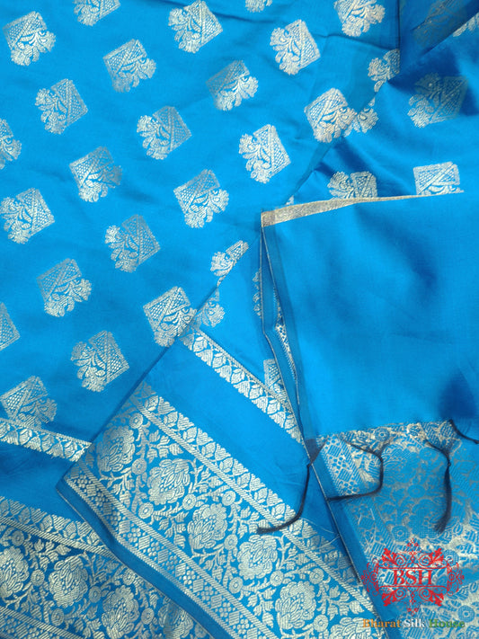 Shades Of Azure Banarasi Semi Silk Dupatta Semi Dupatte Bharat Silk House