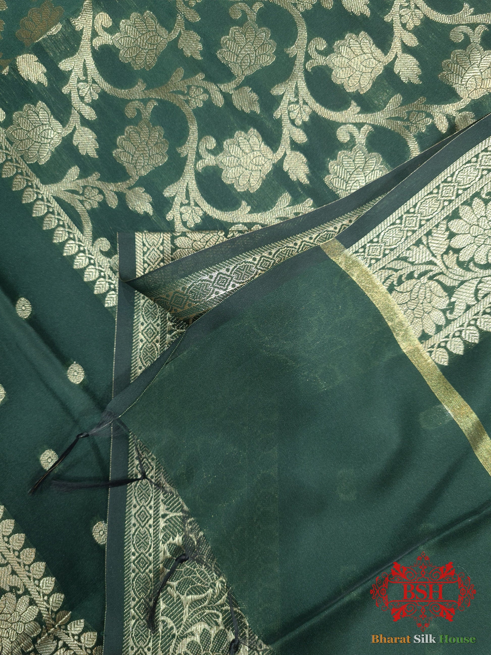 Shades Of Bottle Green Banarasi Floral Semi Silk Dupatta Semi Dupatte Bharat Silk House