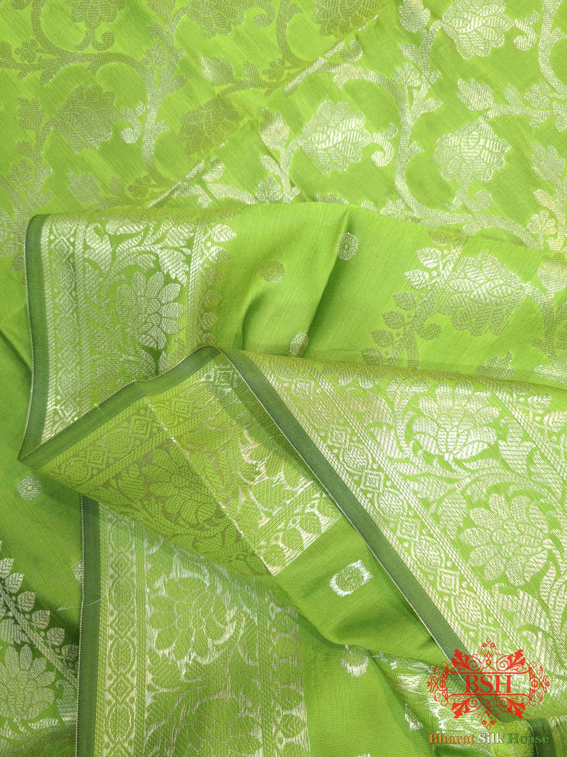 Shades Of Green Banarasi Floral Semi Silk Dupatta Semi Dupatte Bharat Silk House