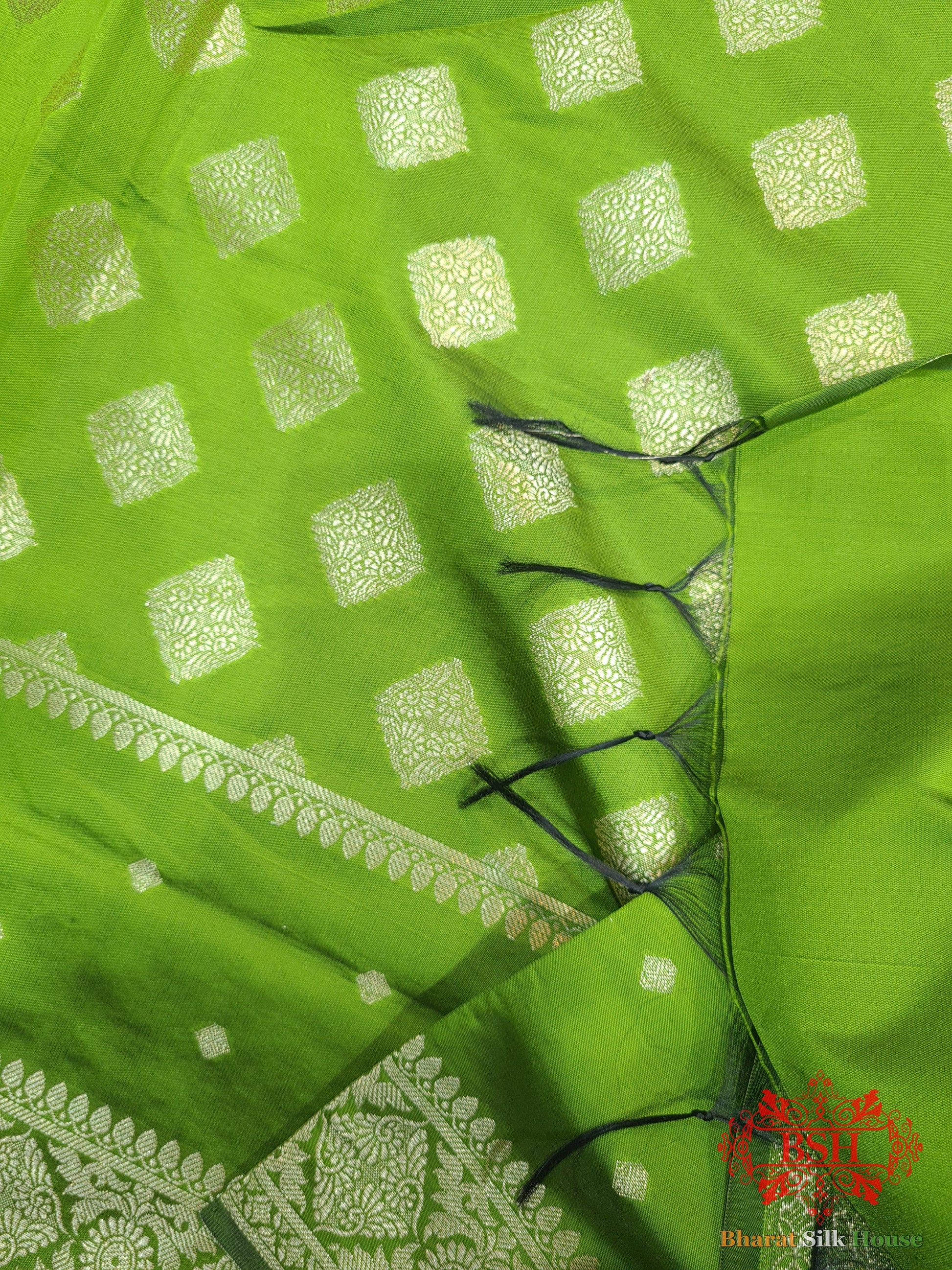 Shades Of Parrot Green Banarasi Floral Semi Silk Dupatta Semi Dupatte Bharat Silk House