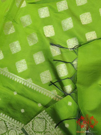 Shades Of Parrot Green Banarasi Floral Semi Silk Dupatta Semi Dupatte Bharat Silk House