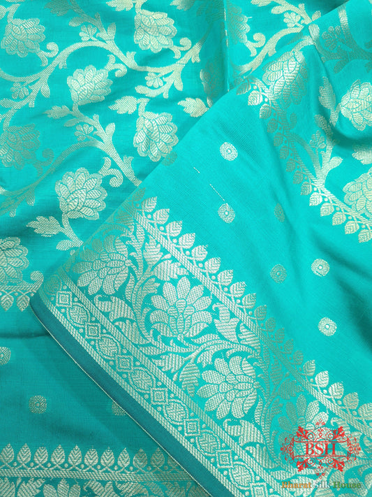 Shades Of Sky Blue Banarasi Floral Semi Silk Dupatta Semi Dupatte Bharat Silk House