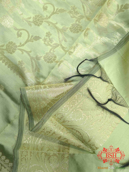 Shdes Of Pista Banarasi Floral Semi Silk Dupatta Semi Dupatte Bharat Silk House