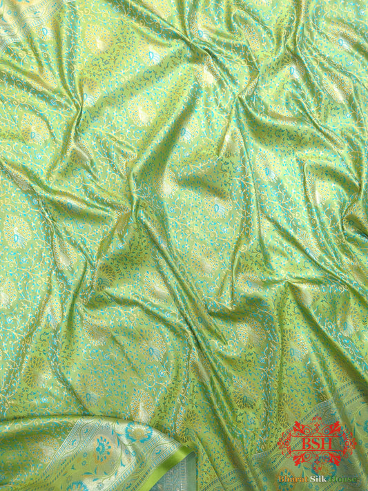 Shades Of Green Dohri Zari Tanchoi Silk Saree Semi-Silk Bharat Silk House