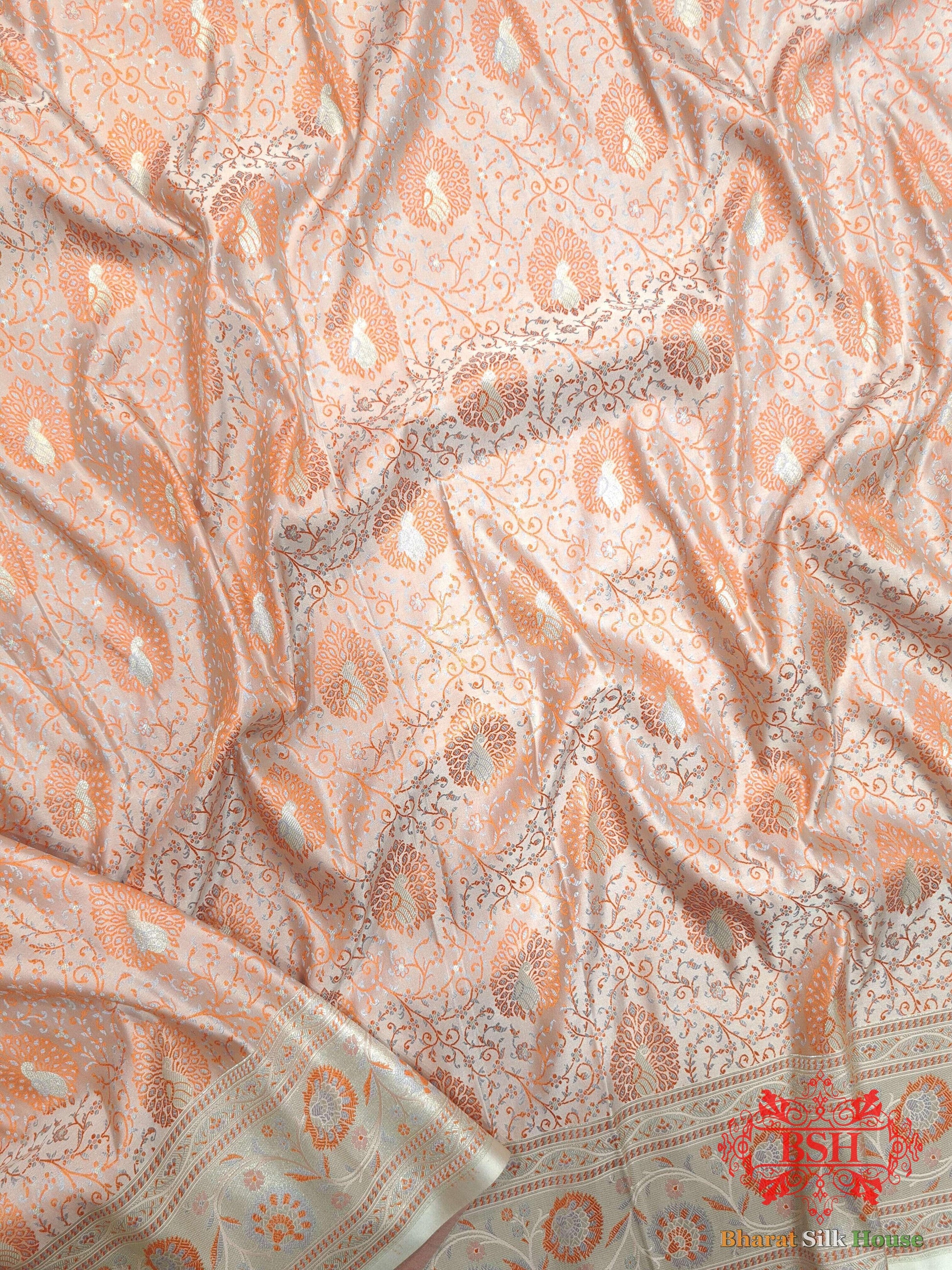 Shades Of Peach Dohri Zari Tanchoi Antique  Silk  Saree Semi-Silk Bharat Silk House