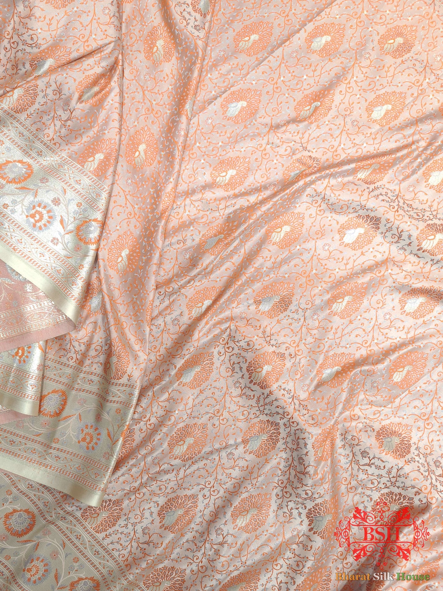 Shades Of Peach Dohri Zari Tanchoi Antique  Silk  Saree Semi-Silk Bharat Silk House