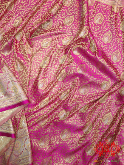 Shades Of Pink Dohri Zari Tanchoi Silk Saree Semi-Silk Bharat Silk House