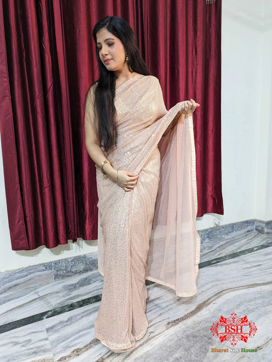 Beige Sequinned Embellished Saree Sequin Saree Bharat Silk House