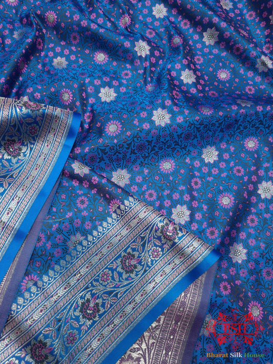 Blue Dohri Resham Zari Booti Tanchoi Silk Saree Tanchoi katan Bharat Silk House