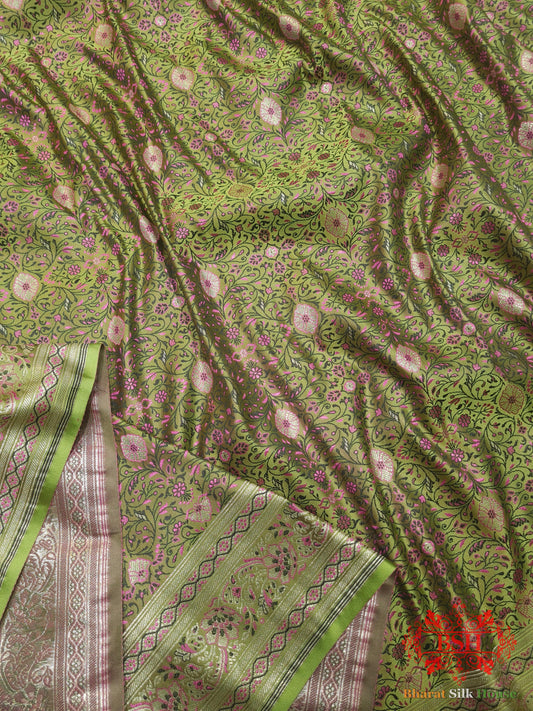 Green Dohri Resham Zari Booti Tanchoi Silk Saree Tanchoi katan Bharat Silk House