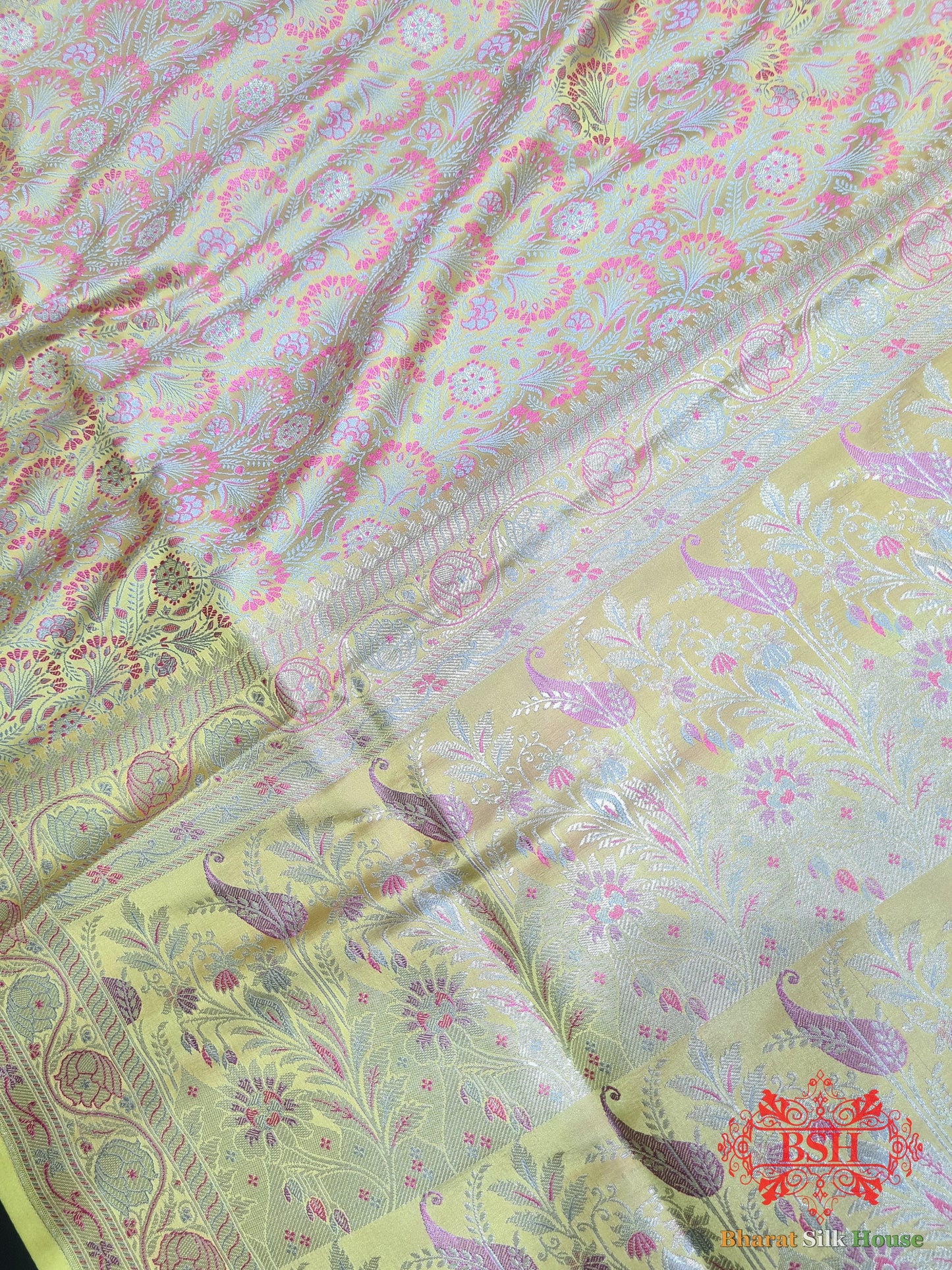 Lemon  Shades Of Yellow Tanchoi Silk Double Zari Banarasi Saree Tanchoi katan Bharat Silk House