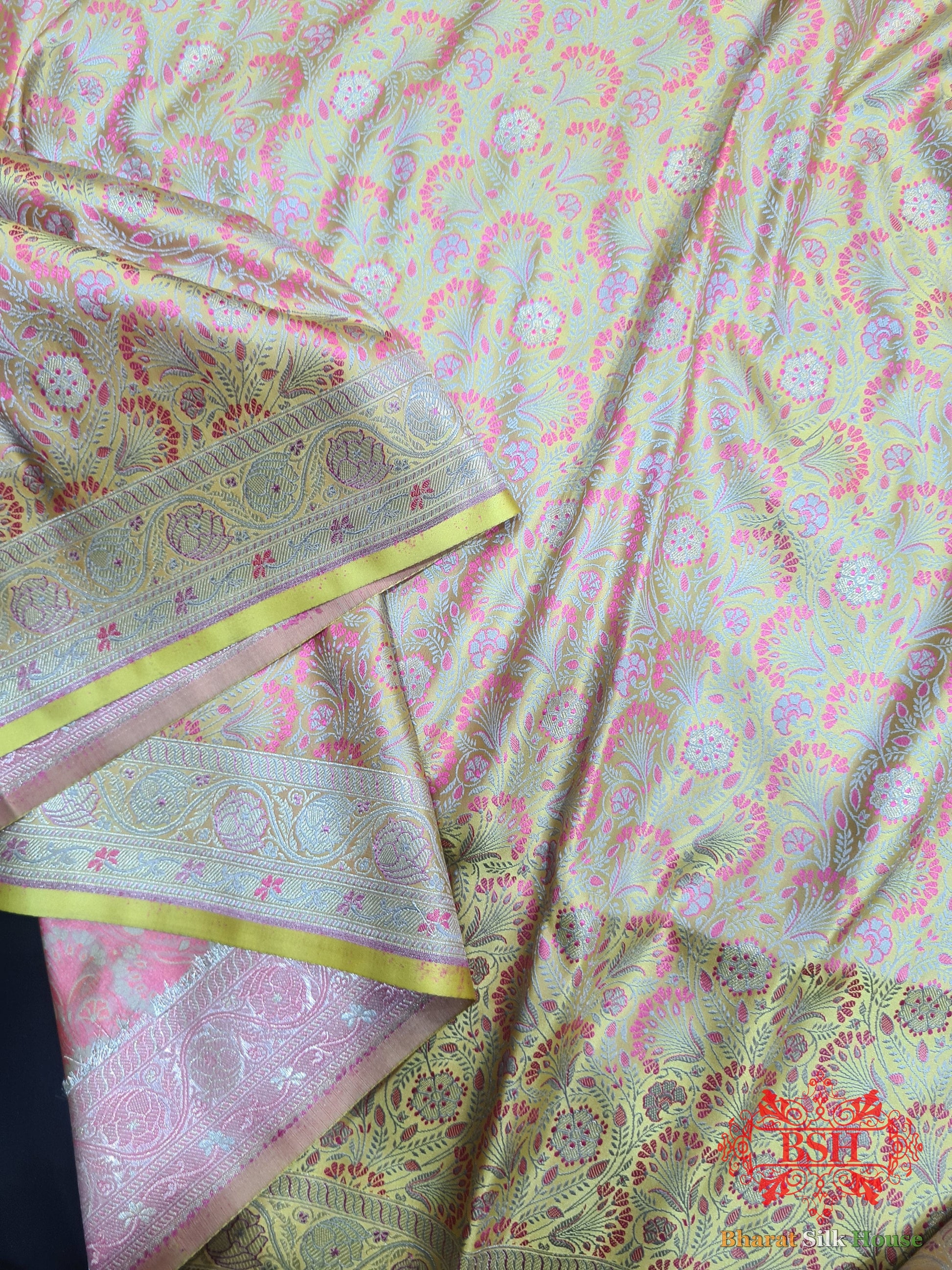 Lemon  Shades Of Yellow Tanchoi Silk Double Zari Banarasi Saree Tanchoi katan Bharat Silk House