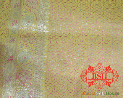 Lemon  Shades Of Yellow Tanchoi Silk Double Zari Banarasi Saree Tanchoi katan Bharat Silk House