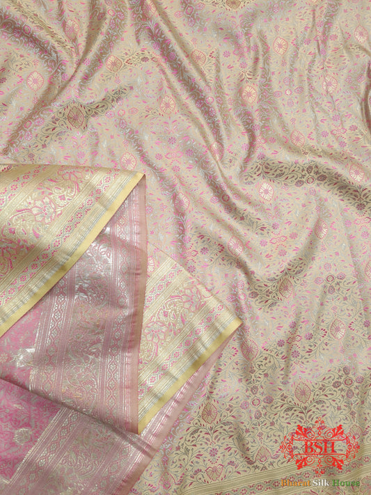 Light Pink Dohri Resham Zari Booti Tanchoi Silk Saree Tanchoi katan Bharat Silk House