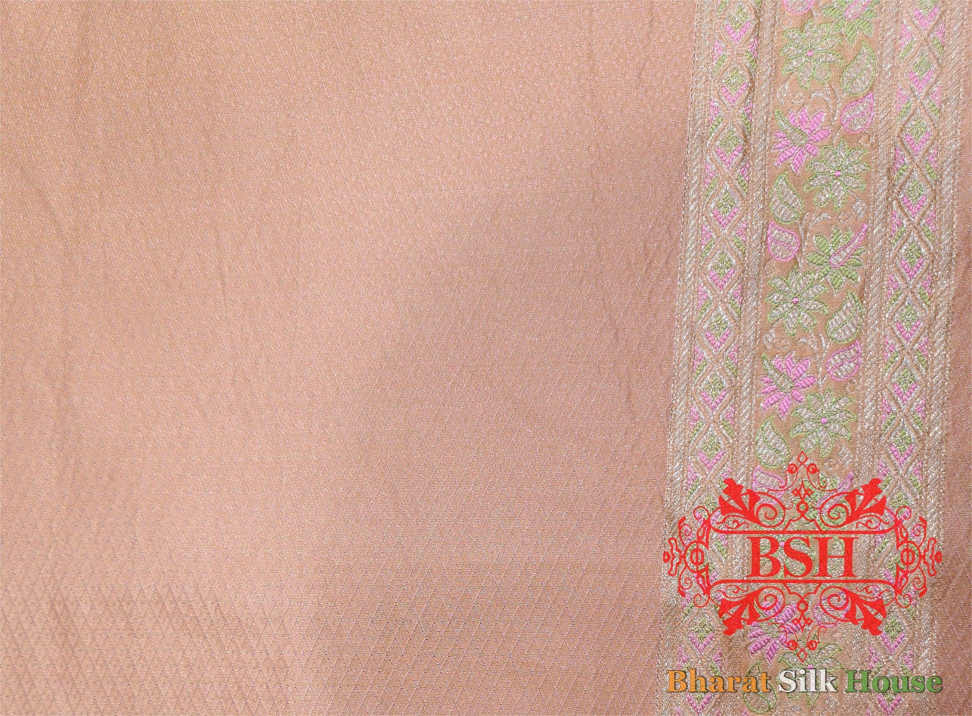Light Shade Of Peach Dohri Zari Tanchoi Silk Saree Tanchoi katan Bharat Silk House