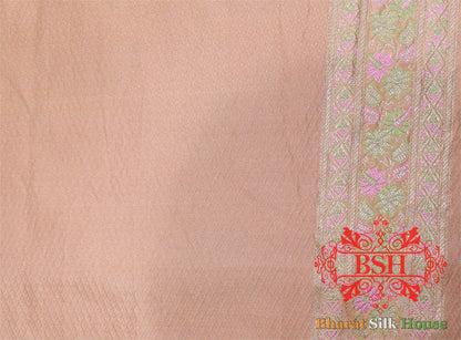 Light Shade Of Peach Dohri Zari Tanchoi Silk Saree Tanchoi katan Bharat Silk House