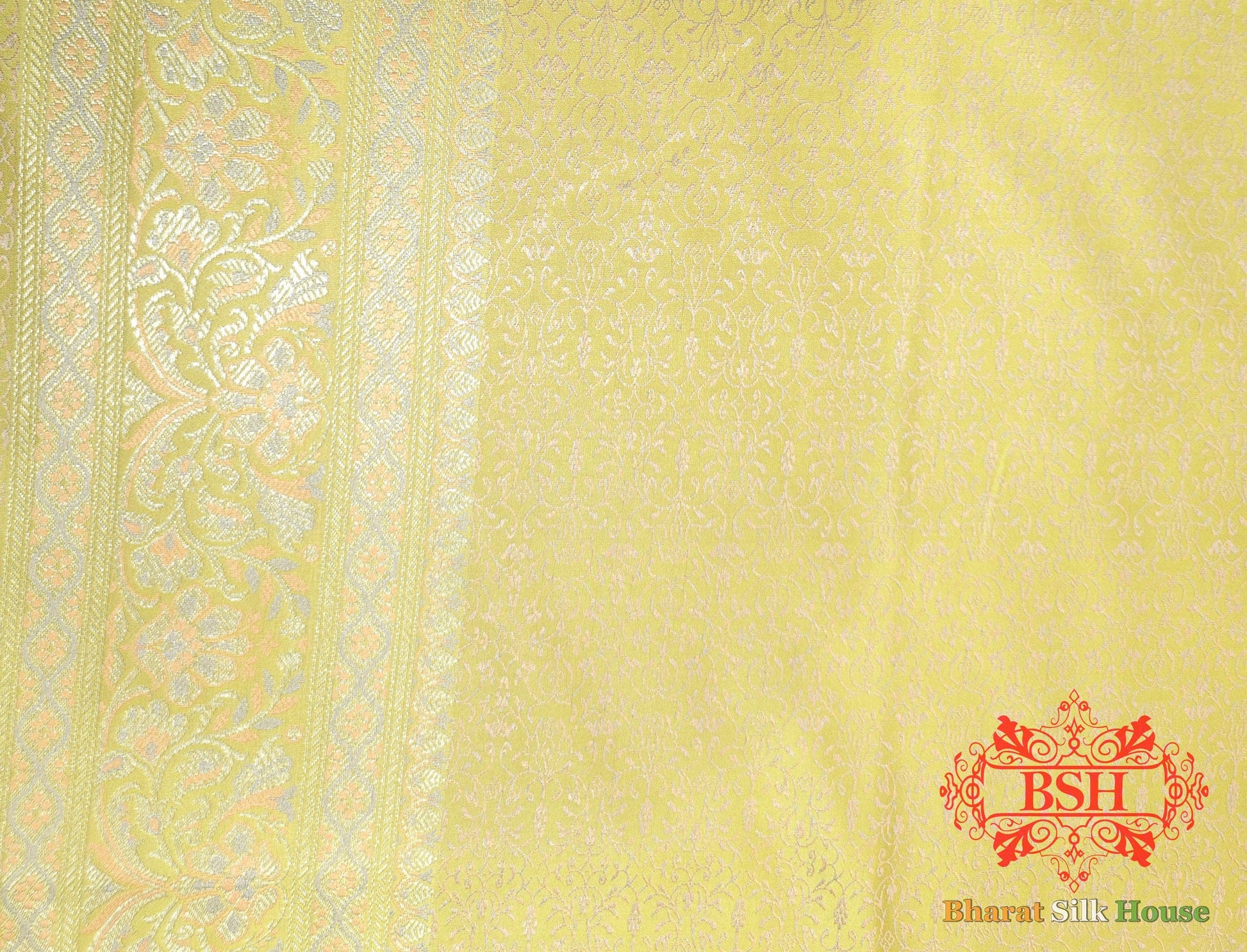 Light Yellow Dohri Resham Zari Booti Tanchoi Silk Saree Tanchoi katan Bharat Silk House