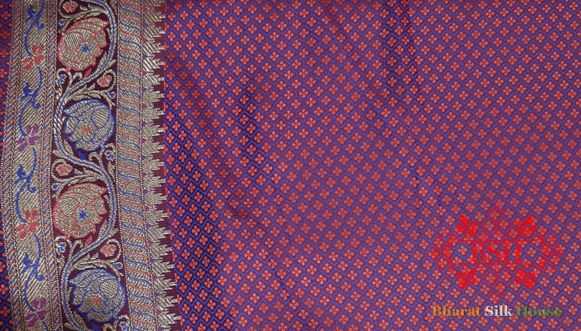 Magenta  Dohri Resham Zari Booti Tanchoi Silk Saree Tanchoi katan Bharat Silk House