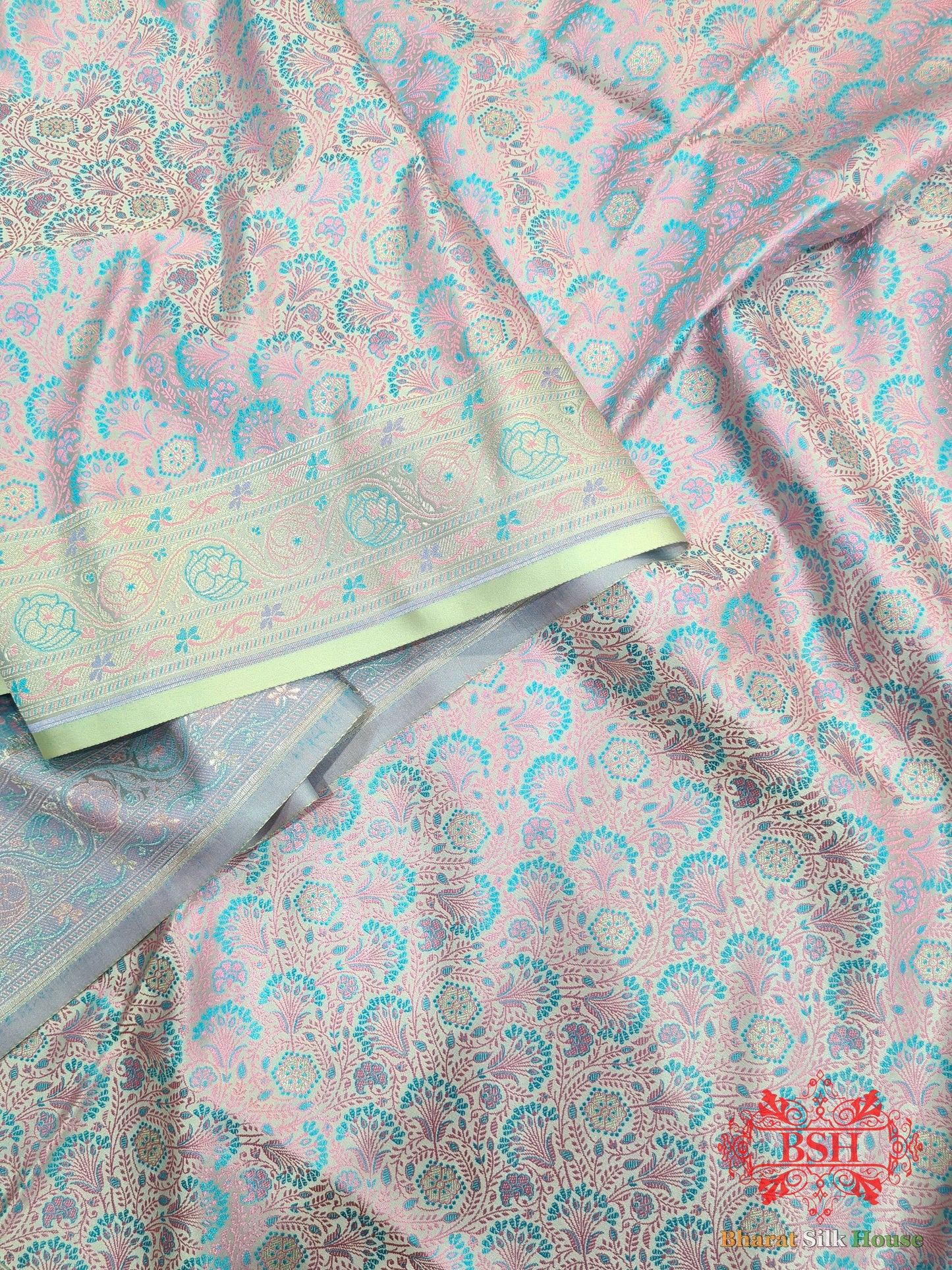 Mint Green Tanchoi Silk Double Zari Banarasi Saree Tanchoi katan Bharat Silk House