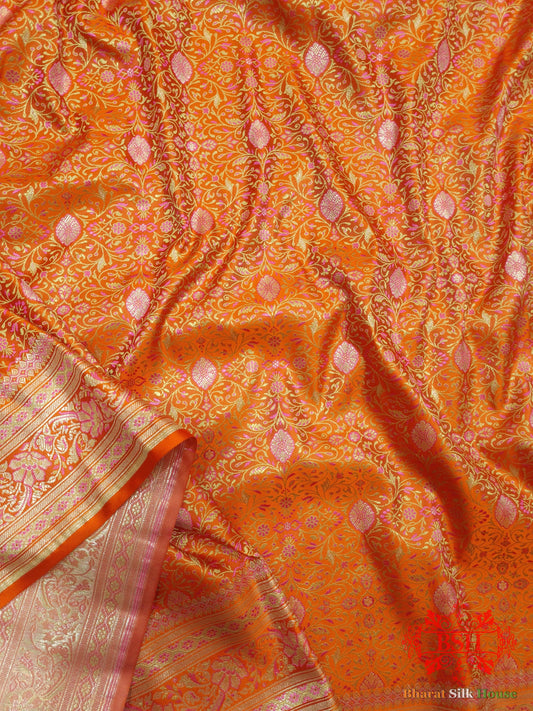 Orange Dohri Resham Zari Booti Tanchoi Silk Saree Tanchoi katan Bharat Silk House