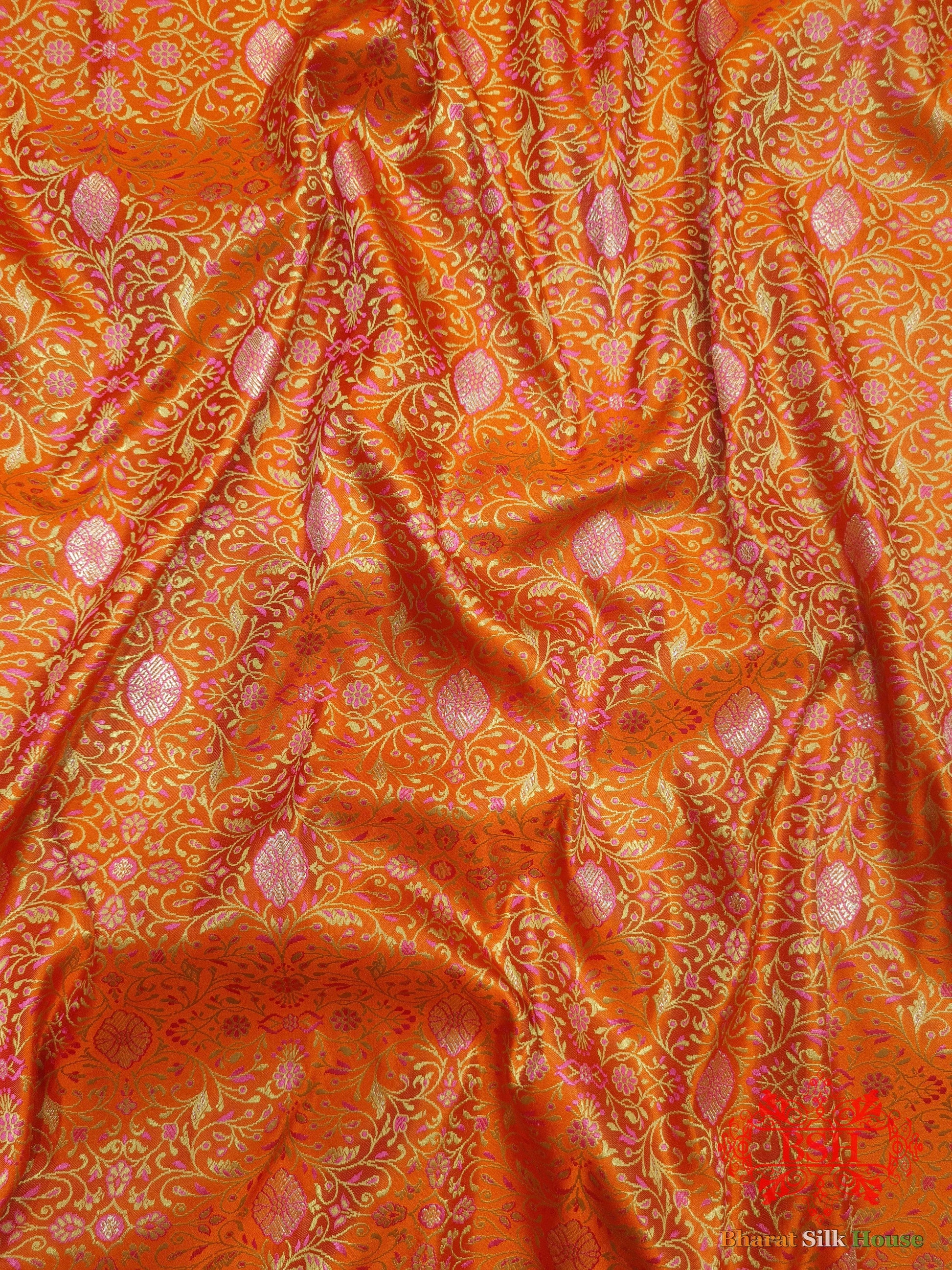 Orange Dohri Resham Zari Booti Tanchoi Silk Saree Tanchoi katan Bharat Silk House