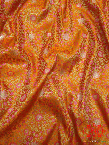 Orange Dohri Resham Zari Booti Tanchoi Silk Saree Tanchoi katan Bharat Silk House