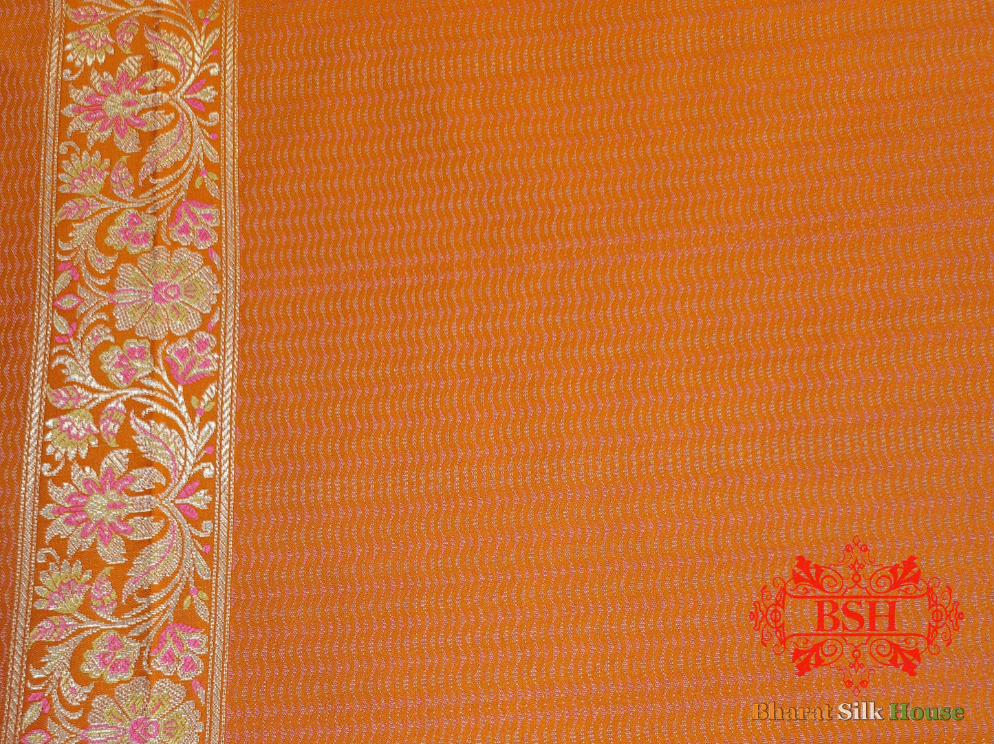 Orange Dohri Resham Zari Booti Tanchoi Silk Saree Tanchoi katan Bharat Silk House