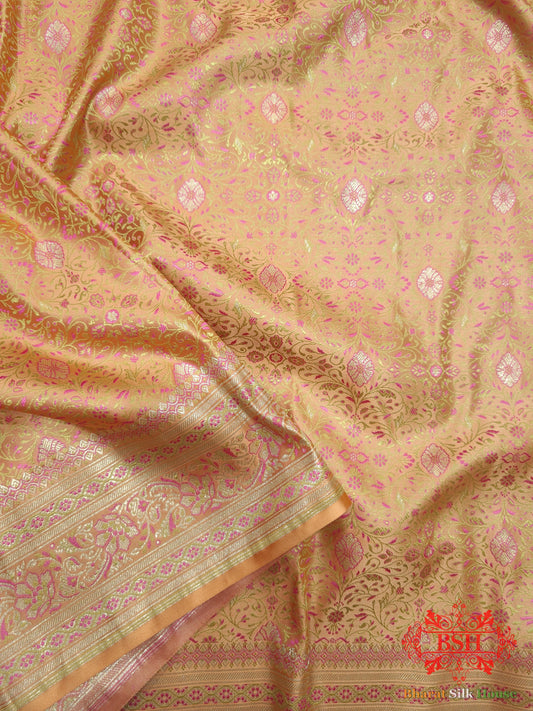 Peach Orange Dohri Resham Zari Booti Tanchoi Silk Saree Tanchoi katan Bharat Silk House