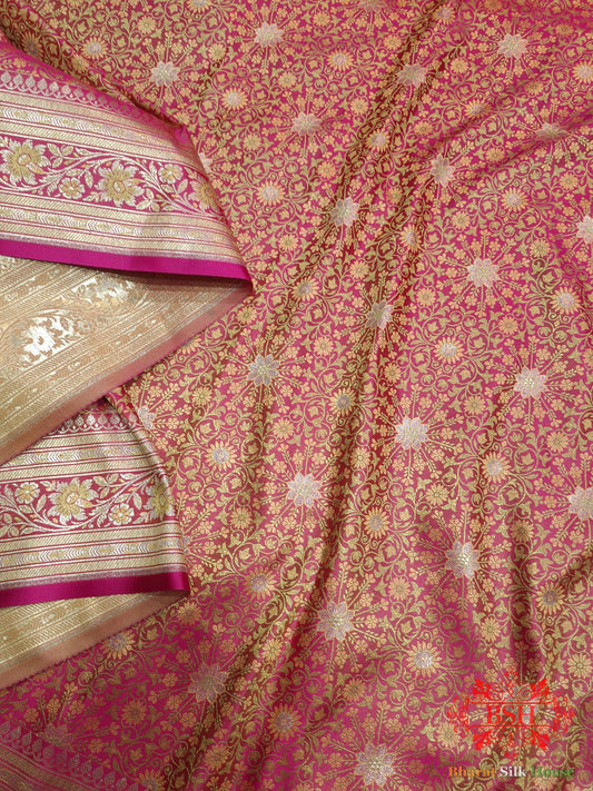 Pink Dohri Resham Zari Booti Tanchoi Silk Saree Tanchoi katan Bharat Silk House