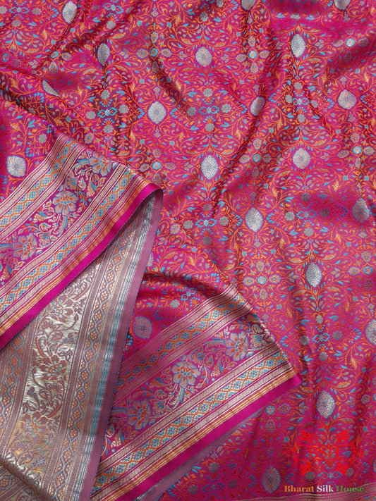 Rani Pink Dohri Resham Zari Booti Tanchoi Silk Saree Tanchoi katan Bharat Silk House