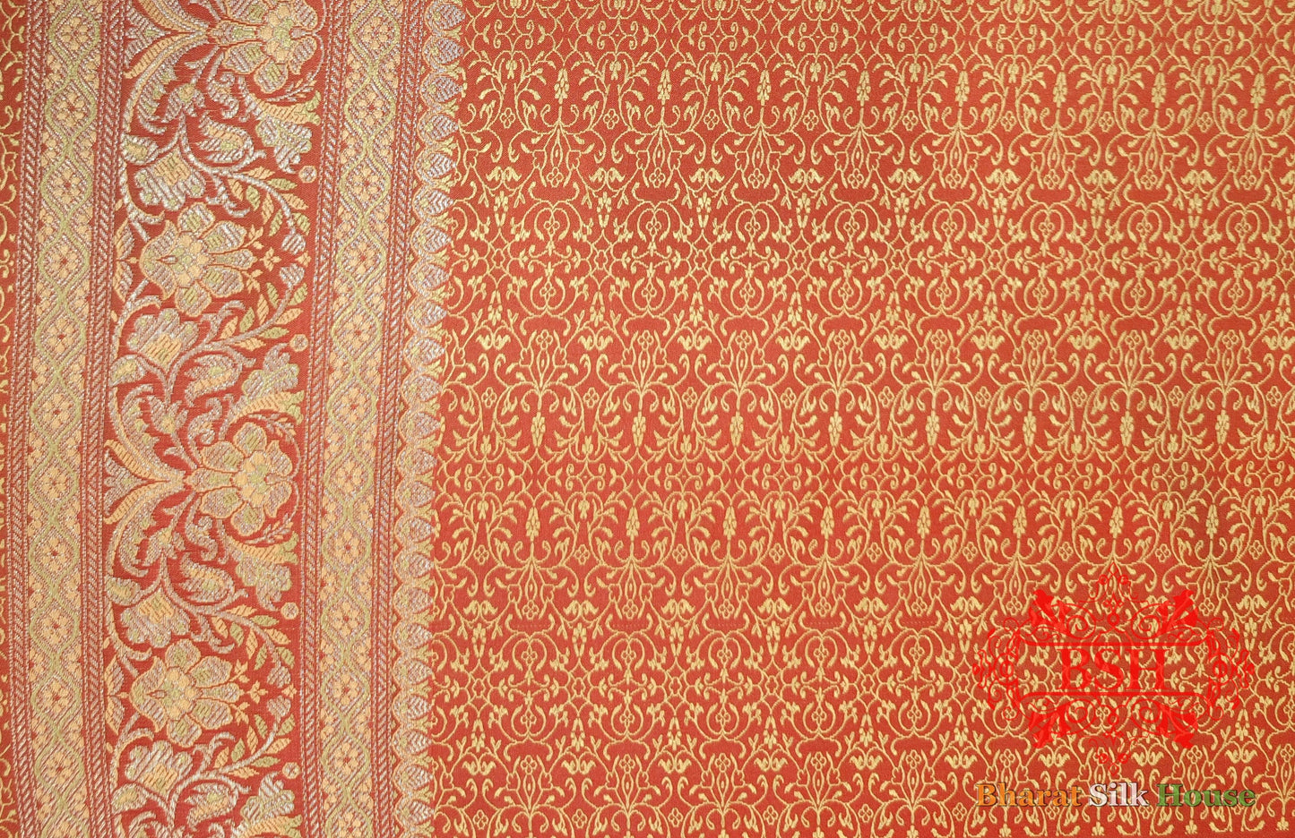 Red Dohri Resham Zari Booti Tanchoi Silk Saree Tanchoi katan Bharat Silk House