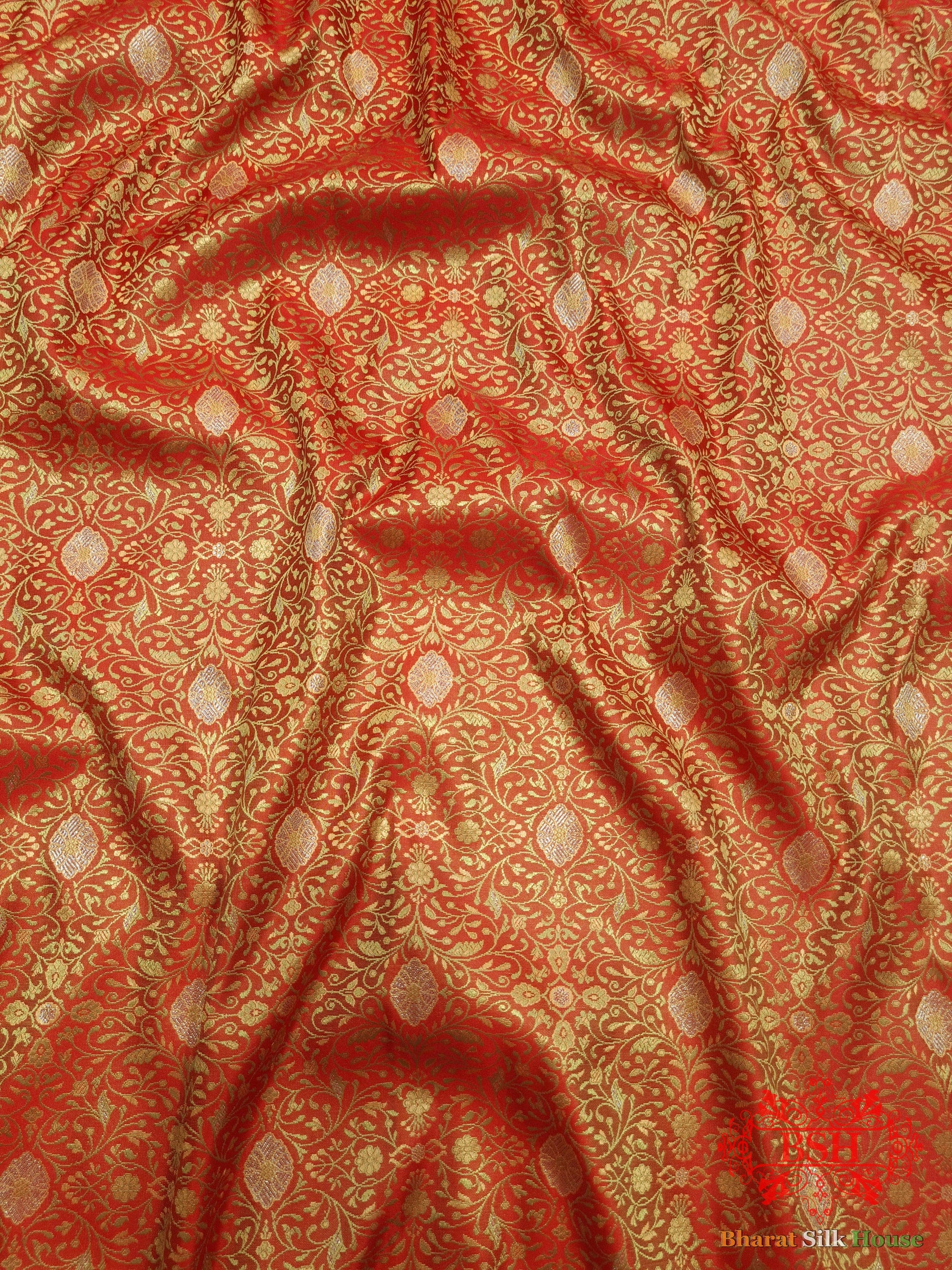 Red Dohri Resham Zari Booti Tanchoi Silk Saree Tanchoi katan Bharat Silk House