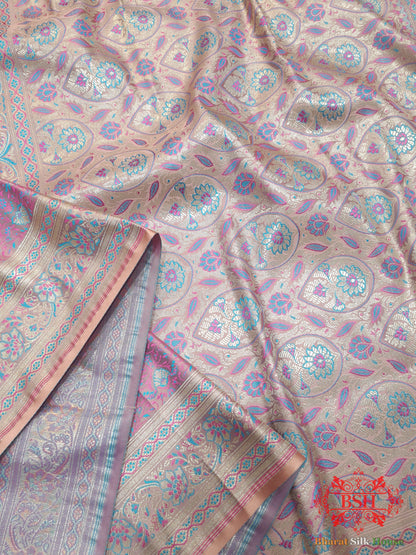 Shade Of Peach Dohri Resham Zari Booti Tanchoi Silk Saree Tanchoi katan Bharat Silk House